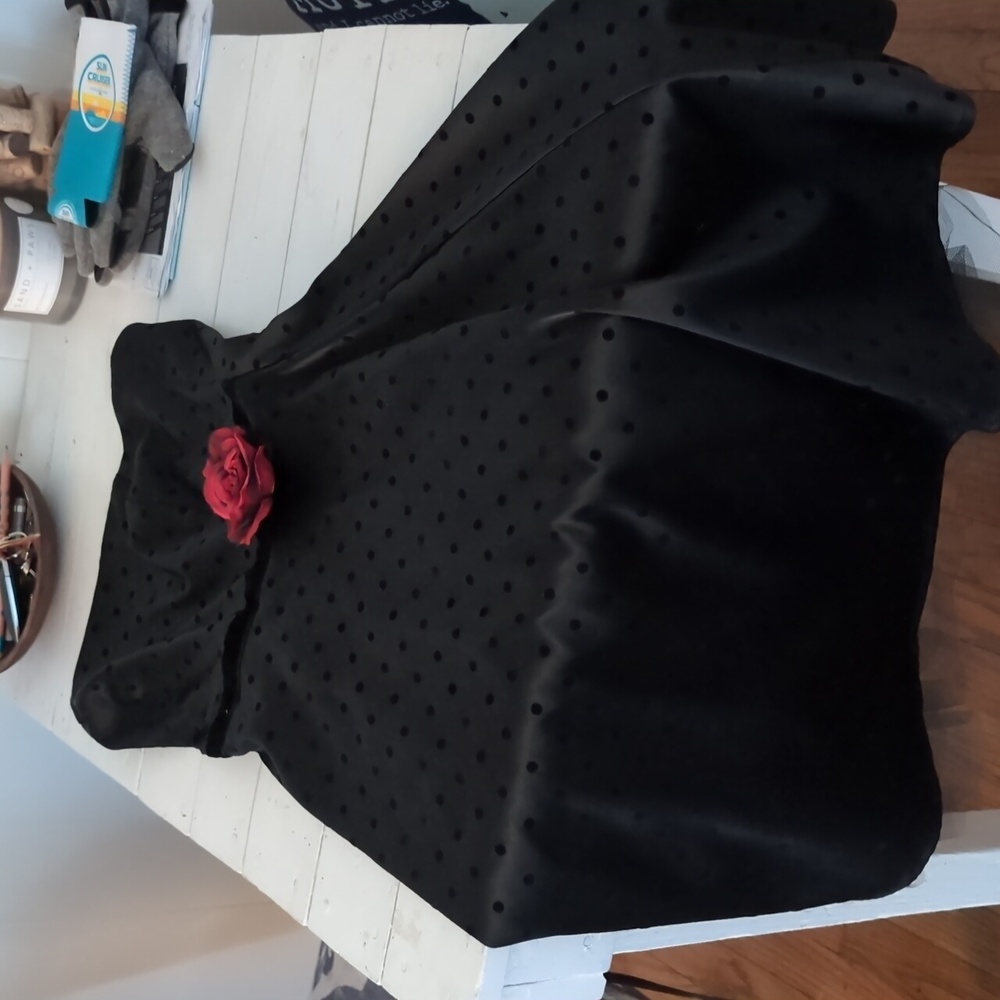 Strapless black polka dot dress